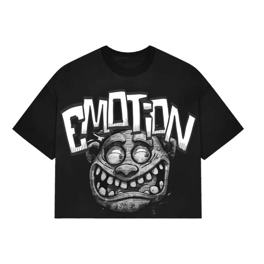 

unique Boxy Fit Clothing MIXED EMOTION Skulls Print Shirt Summer Breathe Clothes Men Women High Quality Casual T-shirt Tops S чёрный