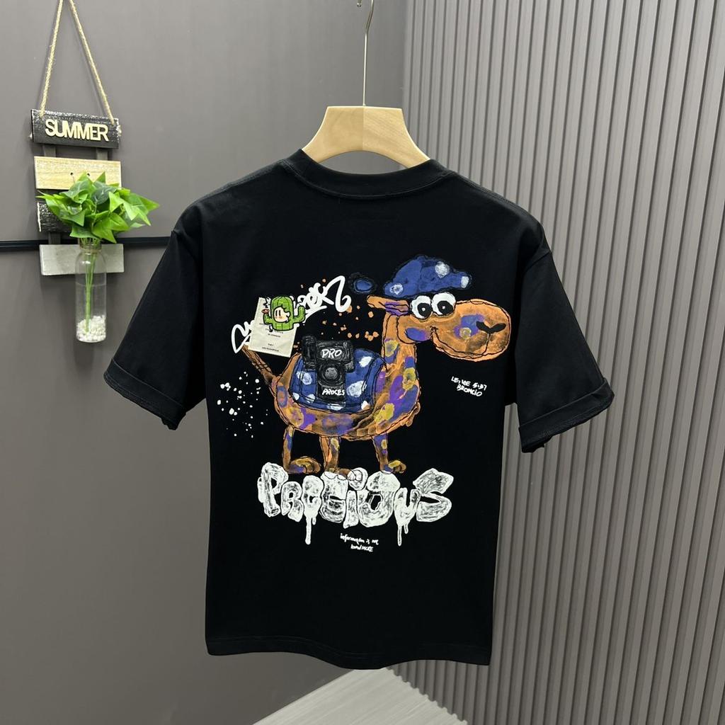 Summer High Quality 100% Cotton Graffiti Short Sleeve Men Korean Style Loose Men's Half Sleeve T-shirt Multi-functional