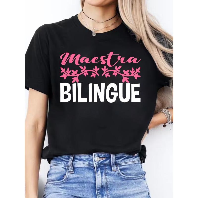 

Letter Print Spring/Summer Casual Round Neck Short Sleeve Sports T-Shirt for Women S чёрный
