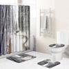 Landscape Shower Curtain Floor Mat Combination Four-Piece Set Bathroom Toilet Carpet Shower Room Mat Foot Mat
