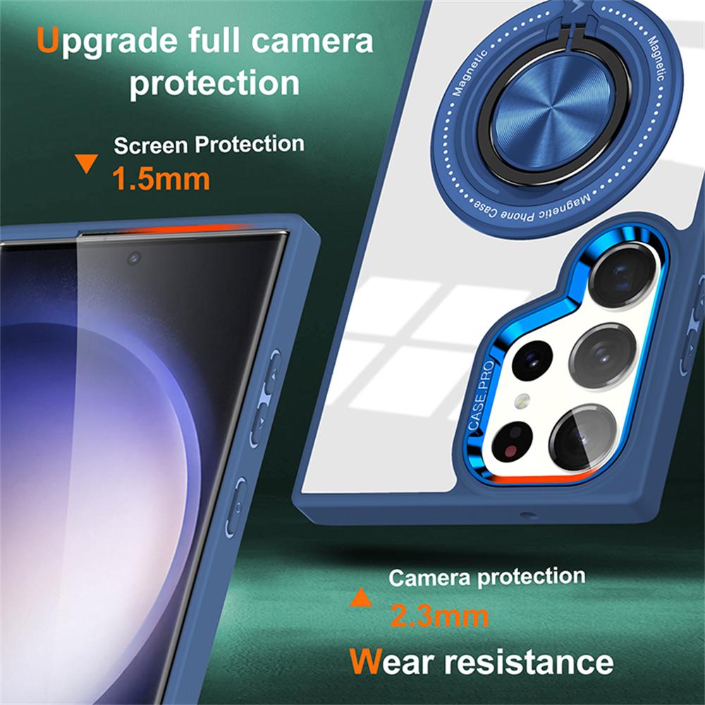 Magnetic For Magsafe Transparent Case For Samsung Galaxy S25 Edge S24 Ultra S23 Plus S23 FE Rotating Metal Stand Holder PC Cover