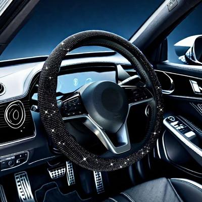 Leather Crystal Diamond Steering Wheel Cover Non-Slip Car Steering Wheel Cover