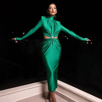 Elegantes, aushöhlen, sexy Maxikleid für Damen, Herbst-Winter, Rollkragenpullover, lange Ärmel, figurbetont, Club-Party-Abendkleid