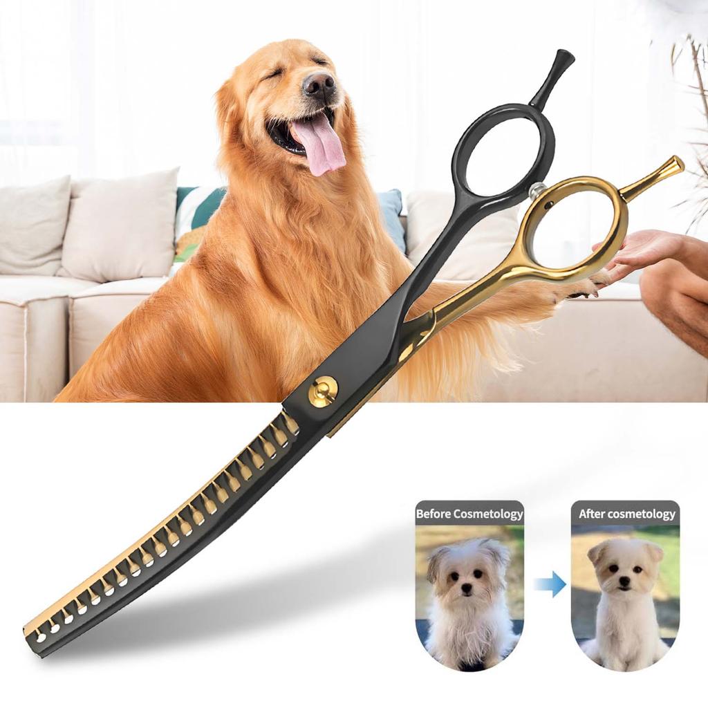 Professional 7-Inch Curved Chunkers Shears for Pet Grooming - Premium Stainless Steel Scissors, Lightweight Design for Cat