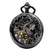 TREEWETO Mechanical Hand-Wound Pocket Watch with Double-Sided Lid, Dragon Openwork Skeleton Design, and Chain