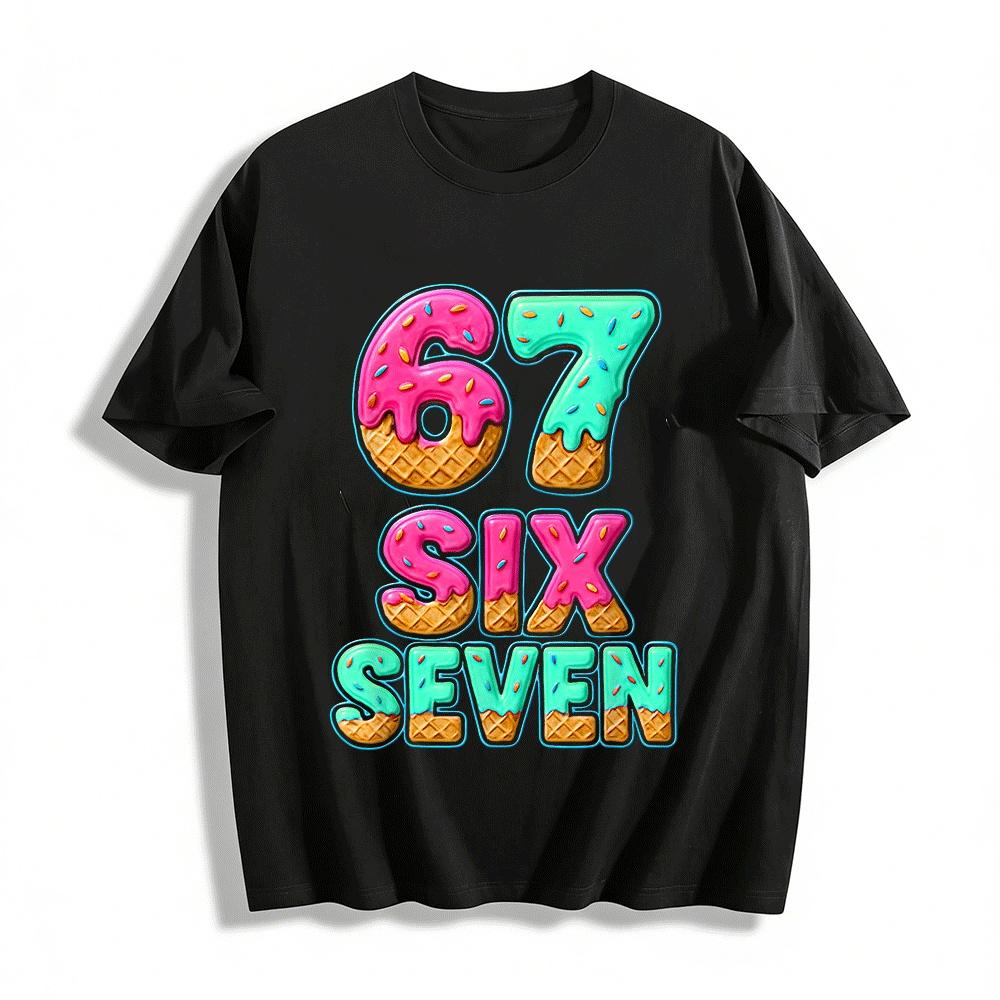 Sweet Dessert Style Number 67 Print Casual T-Shirt For All Ages Pure cotton T-shirt XXS