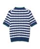 POLO RALPH LAUREN W Striped Cable Knit Short Sleeve Cotton Sweater - Blue Yacht/White