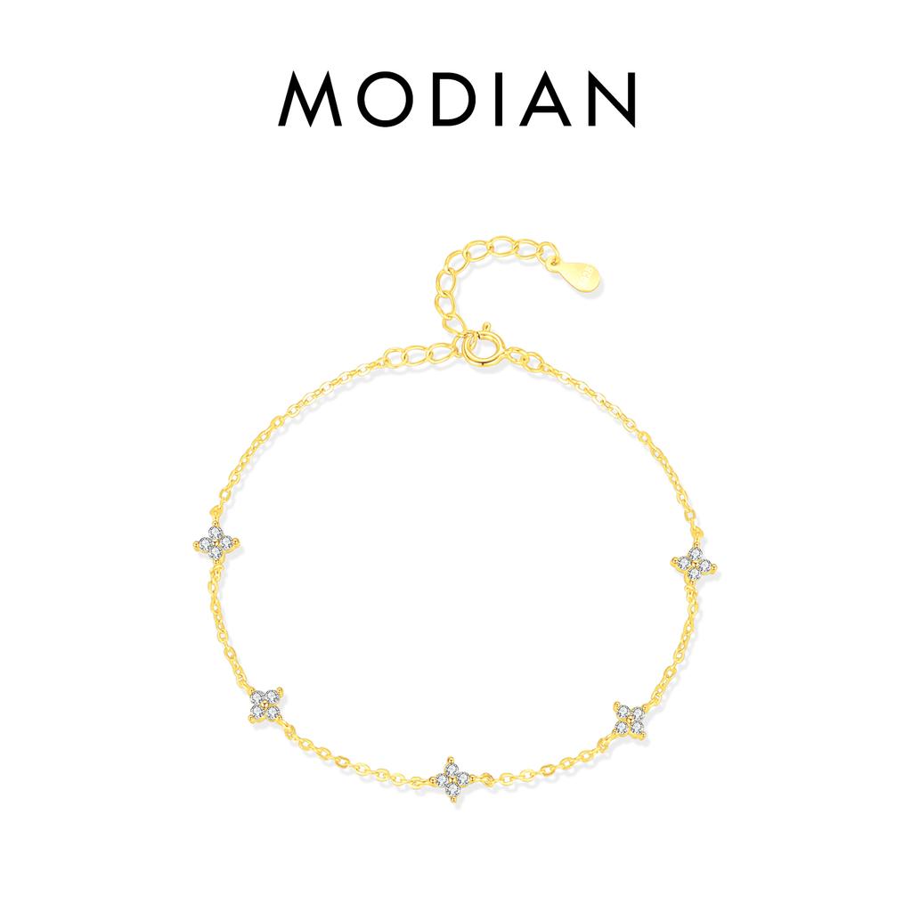MODIAN 925 Silver Mini Flowers Bracelet Dainty Link Chain Pave Setting CZ For Women Wedding Fine Jewelry Gift