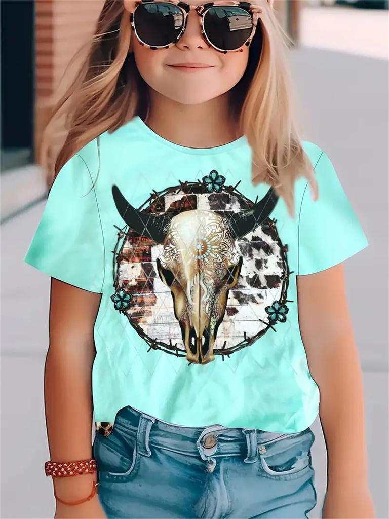 Daily Casual 3d Print Fashion Funny Girls' T-Shirts Summer Short Sleeved Tops Tee Casual T-Shirts Girls' Clothing