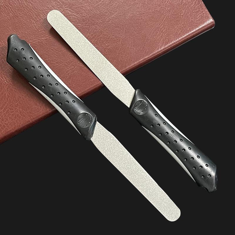 Easy To Grip Handle Knife Sharpener,Diamond Sharpening Stone with One Stone and Two Birds, Double-sided Flat and Curved Design