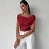 Camiseta sin mangas de color sólido para mujer, estilo simple, hombro caído, corte ajustado, top corto sin mangas