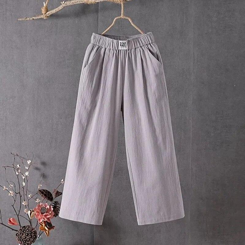 Pantaloni Casual in Cotone e Lino, Pantaloni da Donna, Larghi e Sottili, Pantaloni a Gamba Dritta, Pantaloni Harem Estivi Sottili a Nove Punti