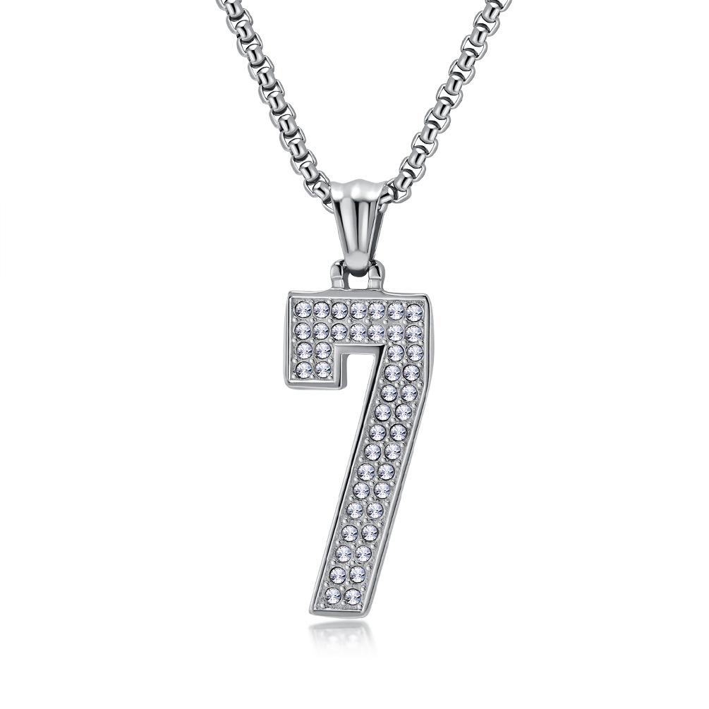 Football World Cup Jersey No. 7 No. 10 Pendant Hip-hop Full Diamond Titanium Steel Plated K Gold Digital Necklace 60CM