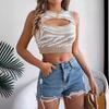 GMXIA Summer Hollowed-out Contrasting Color Zebra Print Crop Top Women's Vacation Top