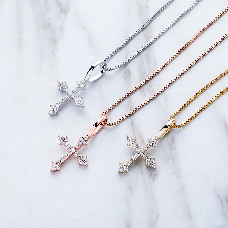 Trendy 925 Silver Cross Zircon Pendant Necklace - European & American Hip-hop Style