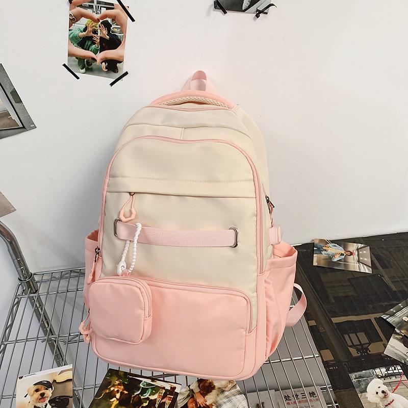 Schultasche für Mittelschüler, Farbblock, Damenrucksack mit großer Kapazität, Herren-Reiserucksack mit Geldbörse