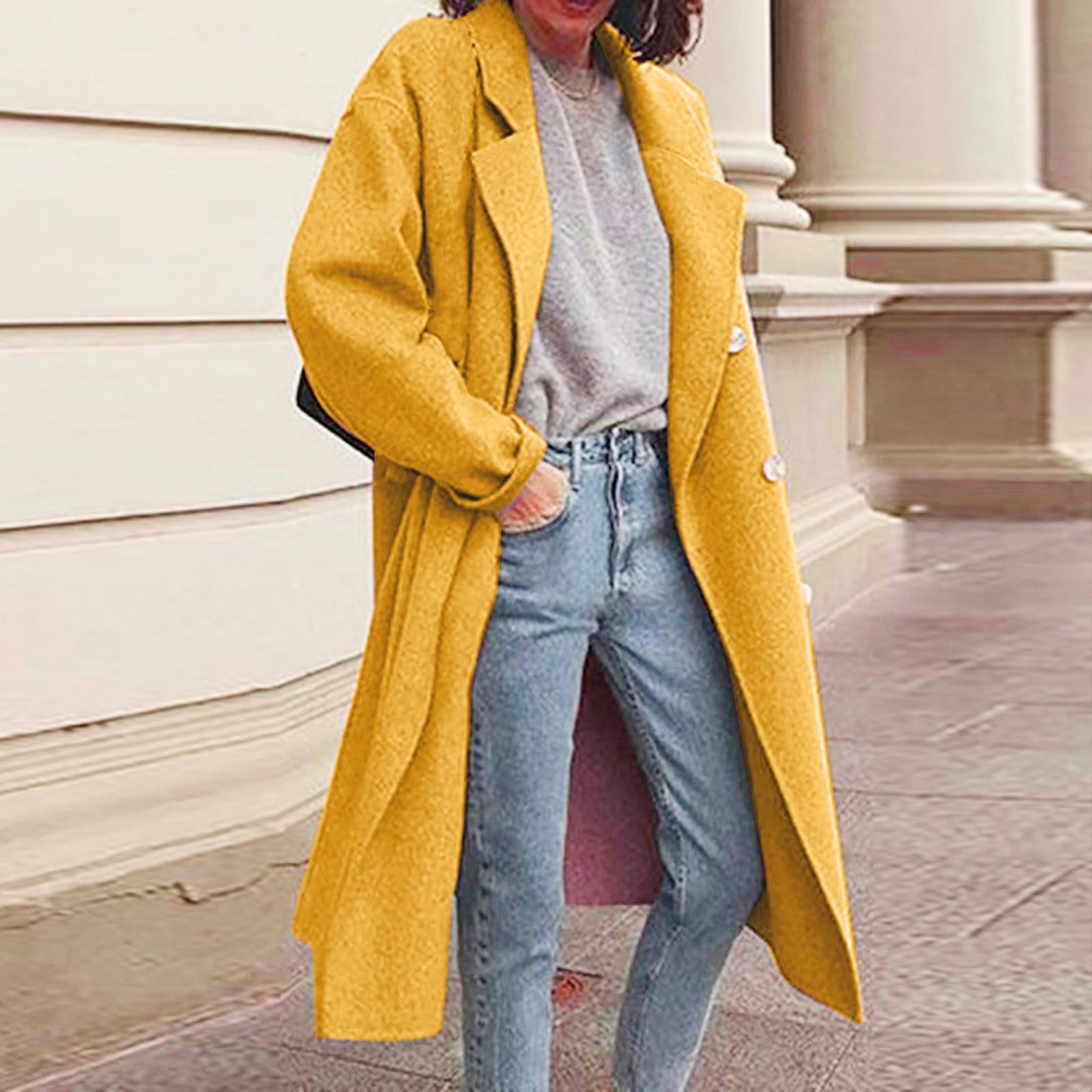 

Женское модное шерстяное пальто с длинным рукавом и двумя пуговицами, зима XL жёлтый