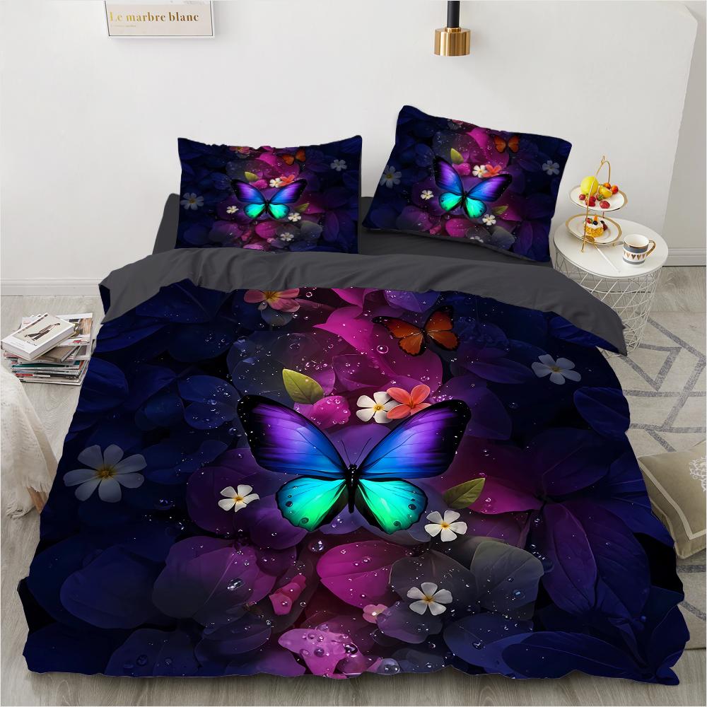 Butterfly 3D Printed Pattern (Three-piece Set) Single Double Queen Quilt Cover Pillowcase Bedding Set