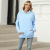 Women's Solid Color Ribbed Fleece Hoodie - Warm Loose Pullover for Autumn & Winter