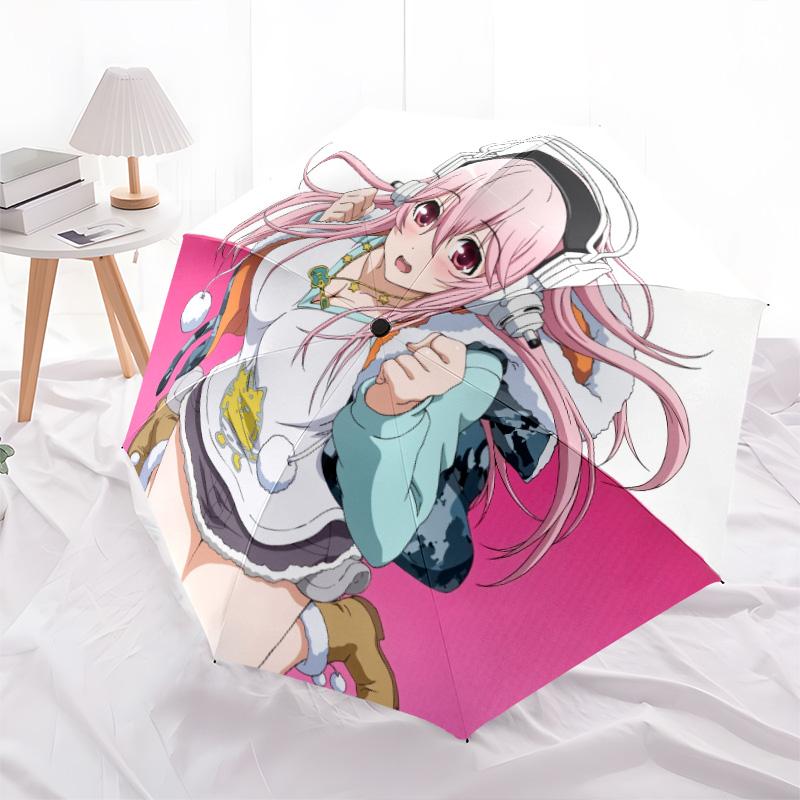 Super Sonico  pattern, automatic folding umbrella, portable and foldable design, 8 ribs, a Christmas or birthday gift.