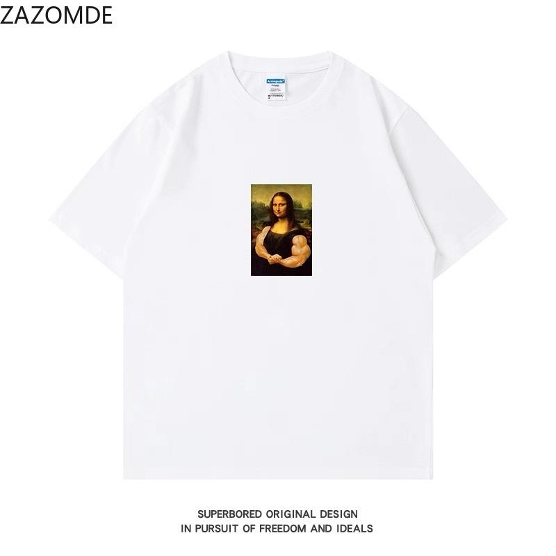 ZAZOMDE Vintage Humor Modified Portrait Graphic Tshirt Unisex Soft Cotton Loose Short Sleeve Aesthetic Daily Casual Basic Tops