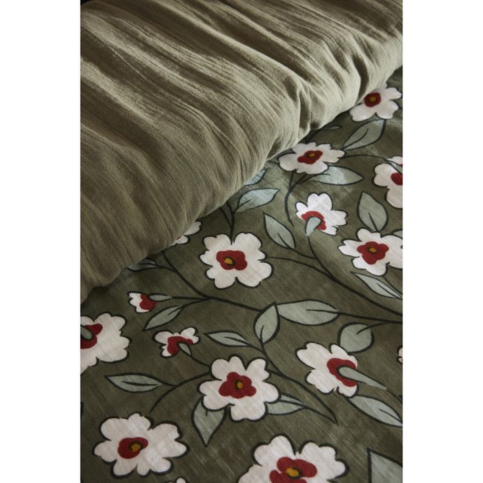 Reversible Duvet Cover "Anna / Flora" All Sizes Printed Cotton Gauze the Butterfly Effect - 200x200 - Green