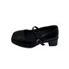 Soft leather with Mary Jane shoes women's thick heel black medium heel small leather shoes square head single shoes