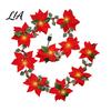 Warm White Christmas Decor Poinsettia String Lights, 200/300cm Red Green Floral Garland, Battery/USB Gift for Home Operated Indoor Outdoor Fairy Light