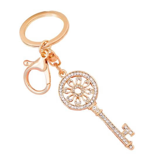 Pendant 3D Retro Key Shape Sparkling Rhinestones Inlaid Key Chain with Lobster белый