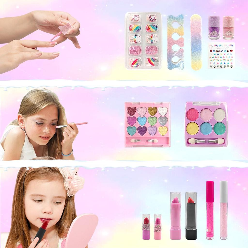 Aifieego Makeup Set for Girls, Children, Additive-free Toys, Kids Cosmetics Set, Princess Makeup Box, Children's Makeup Set, Peelable Nail Polish,