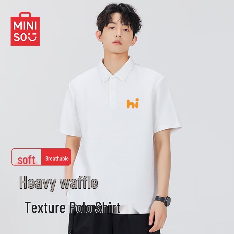 MINISO Men's Heavy Waffle Letter Polo Shirt