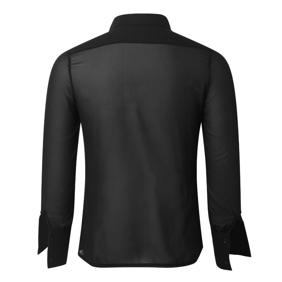 Thin  Lapel with Dense Mesh Personalized Long Sleeved Sexy See Through Men’s Casual Shirts