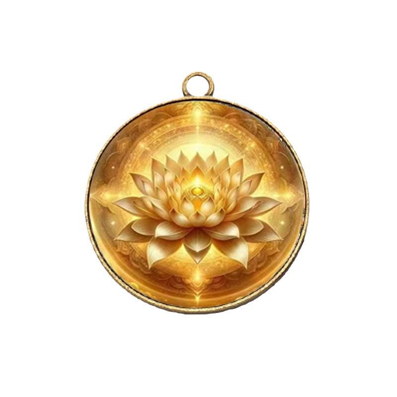 Golden Lotus Car Keychain Charm - Safe Travels Pendant, 40mm Single-Sided Ornament