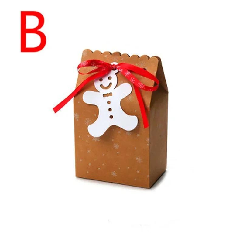 1 Pcs Kraft Paper Bag With Ribbon And Card Tag Packaging Gift Box Wrapping Christmas Party Supplies