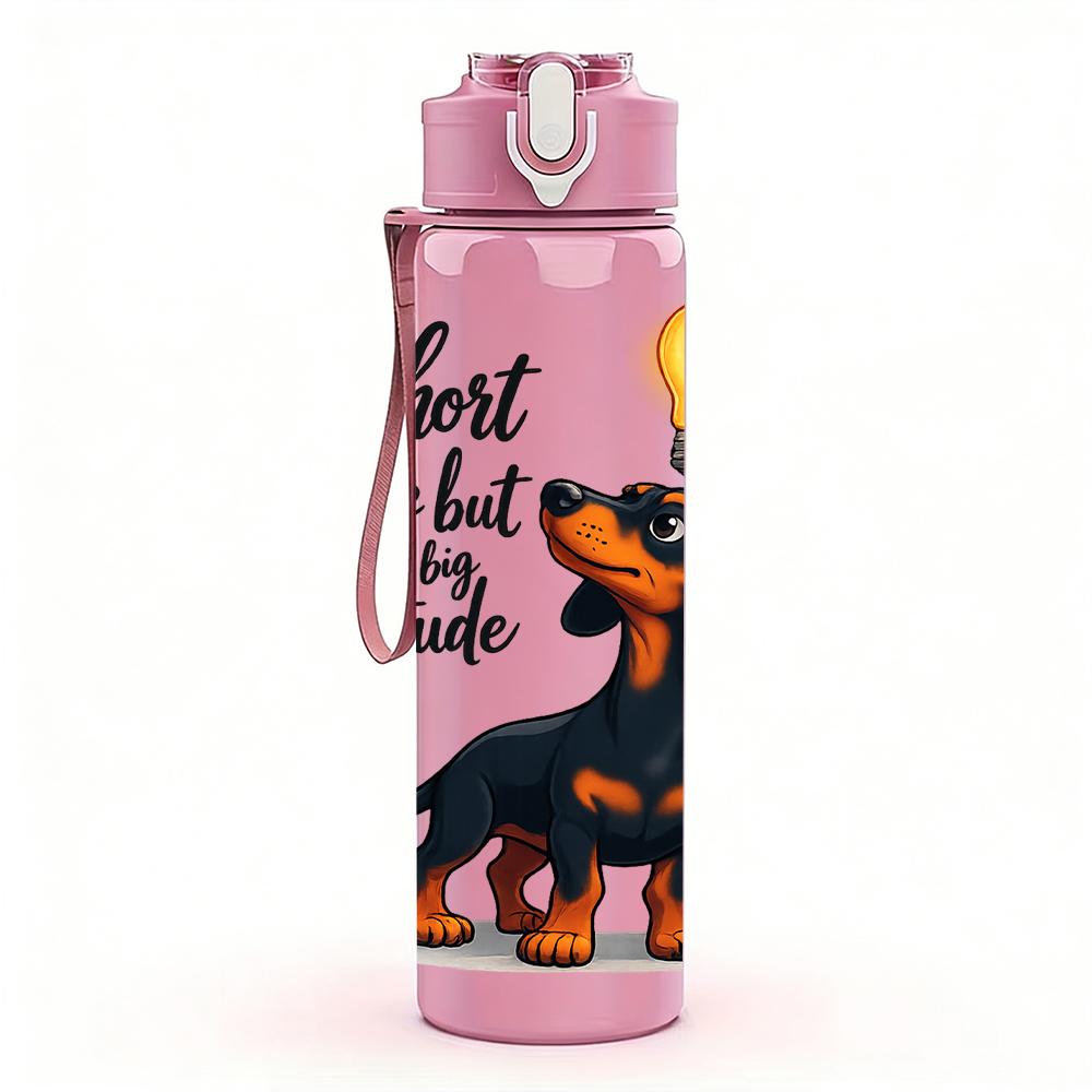 1PC Light Bulb Dachshund Quote Text 750ml Color Plastic Water Bottle Leakproof Flip Straw Lid For Sports Office Home Use
