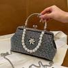 Rhinestone Embellished Vintage Mini Square Handbag With Chain Strap Crossbody Bag Women Evening Party Casual Use