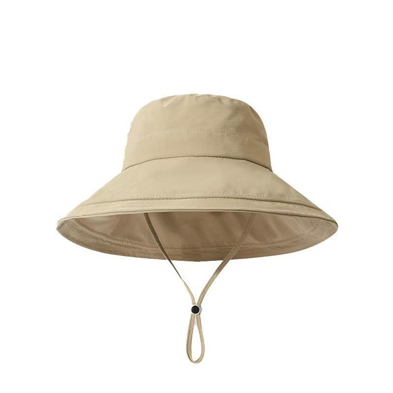 Outdoor solid color drawstring climbing hat casual versatile bucket hat summer big brim quick drying sun hat