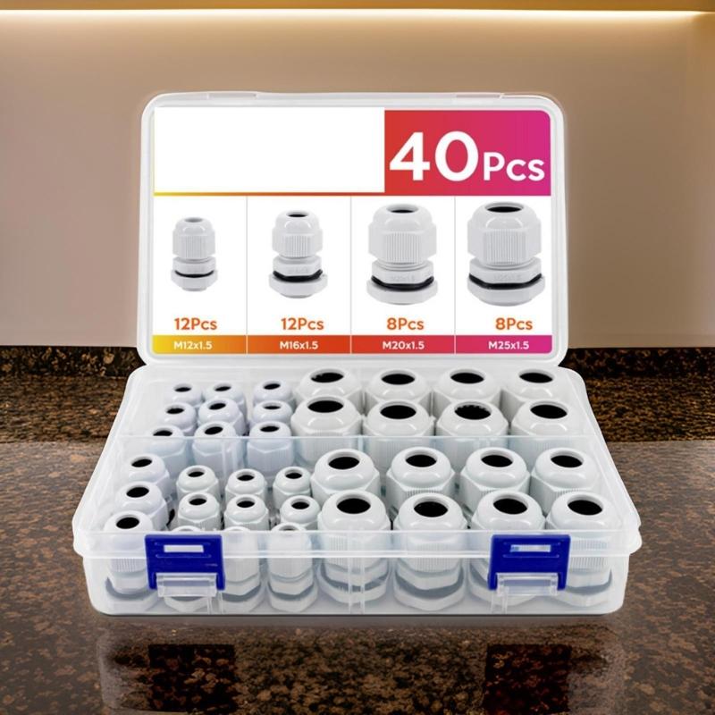 40Pcs Cable Glands Waterproof Adjustable 3-15mm Cable Connectors with Gaskets Waterproof Cable Bushings Accessories