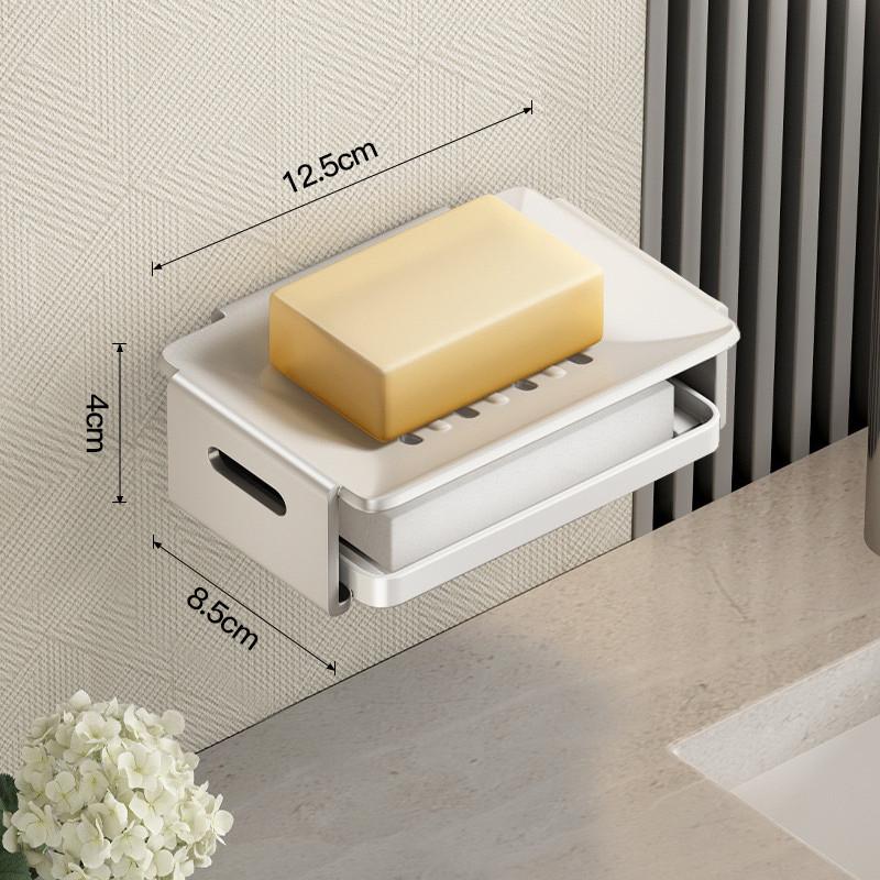 Wall-Mounted Bathroom Punch-Free Household Soap Box Space Aluminum Sponge Rack Washable Storage Rack Soap Drain Box Soap Holder