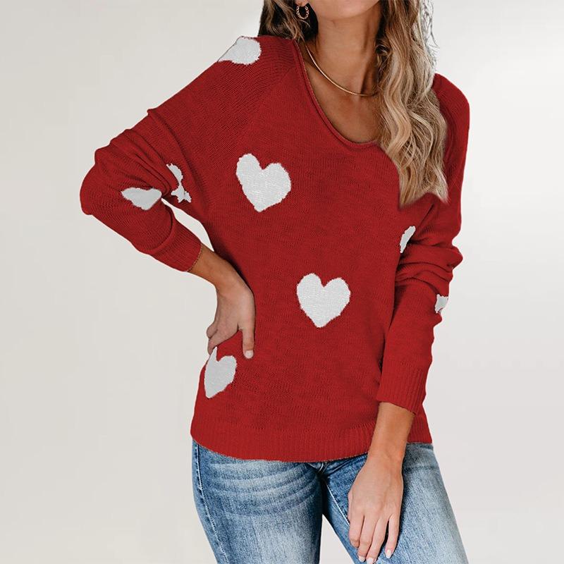 Herbst- und Winter-Neue Modelle, lockerer Liebe Valentinstag V-Ausschnitt Strickpullover Pullover Damen