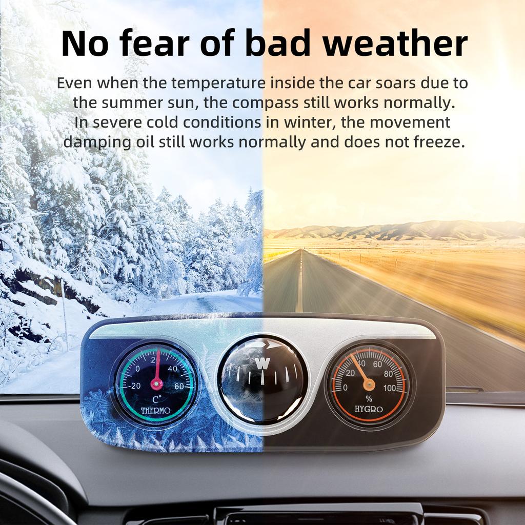Car Compass Ornaments Decoration 3 In 1 Guide Ball Compass Hygrometer Thermometer For Auto Boat Vehicles Interior Accessories