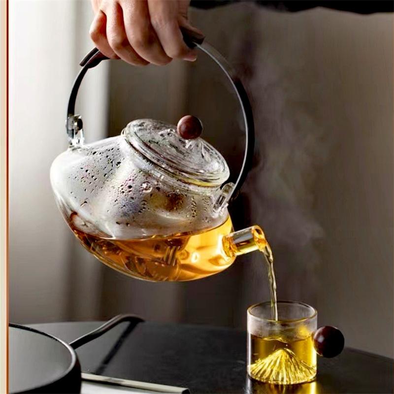 Kung Fu Tea Set Beam Glass Teapot Pottery Stove Tea Water Separation Tea Pot Cooking and Steaming Dual Purpose Tea Kettle