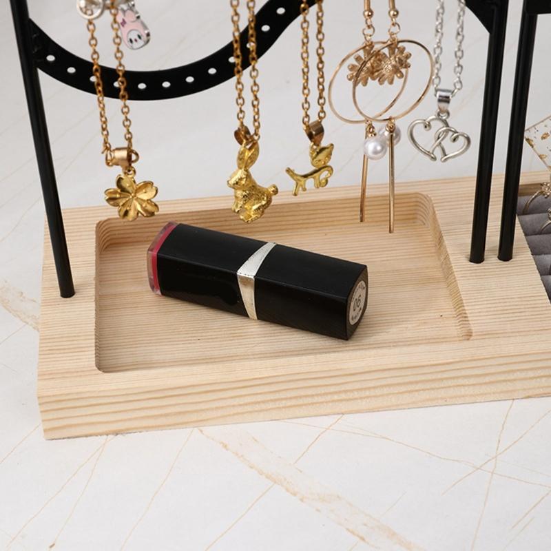 Elegant Jewelry Display Stand Multitier Necklace Holder and Sturdy Earring Organizers with Natural Wood Base Designs