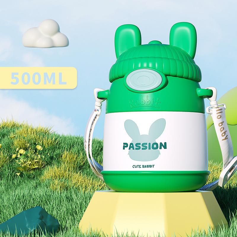 

Детская термокружка 500 мл из нержавеющей стали 316, высококачественная, для студентов и студентов мужского и женского пола, с рисунком милого кролика, детская термокружка с соломой 500ml зелёный