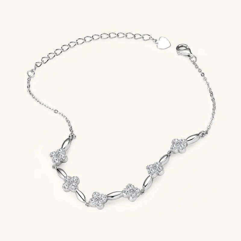 2mm Moissanite Bracelet 925 Silver Four-leaf Flower Adjustable Chain Bracelets for Women Girl Charm Hand Jewelry