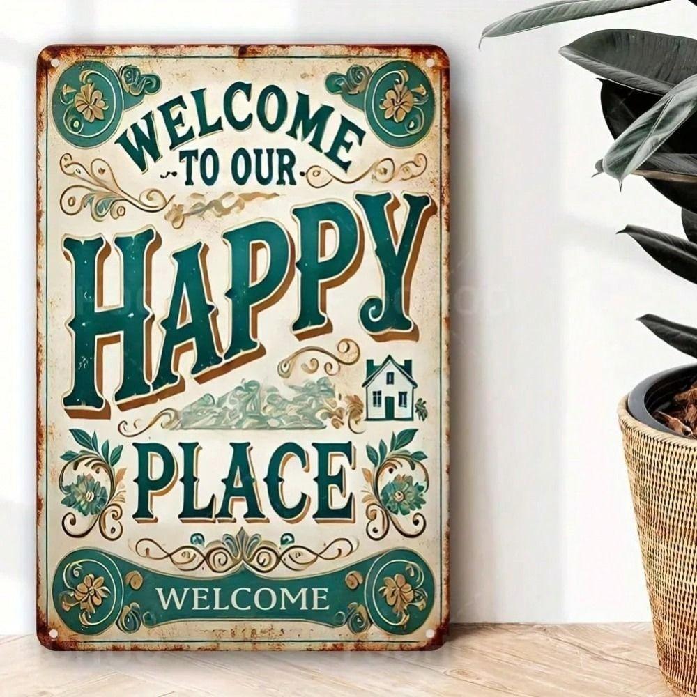 Welcome To Our Happy Place Vintage Metal Sign Home Wall Decor 8x12in