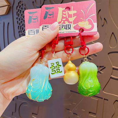 Creative Guochao Hundred Wealth Collection Pair Fa Cai Keychain School Bag Pendant Cartoon Couple Car Key Chain Pendant
