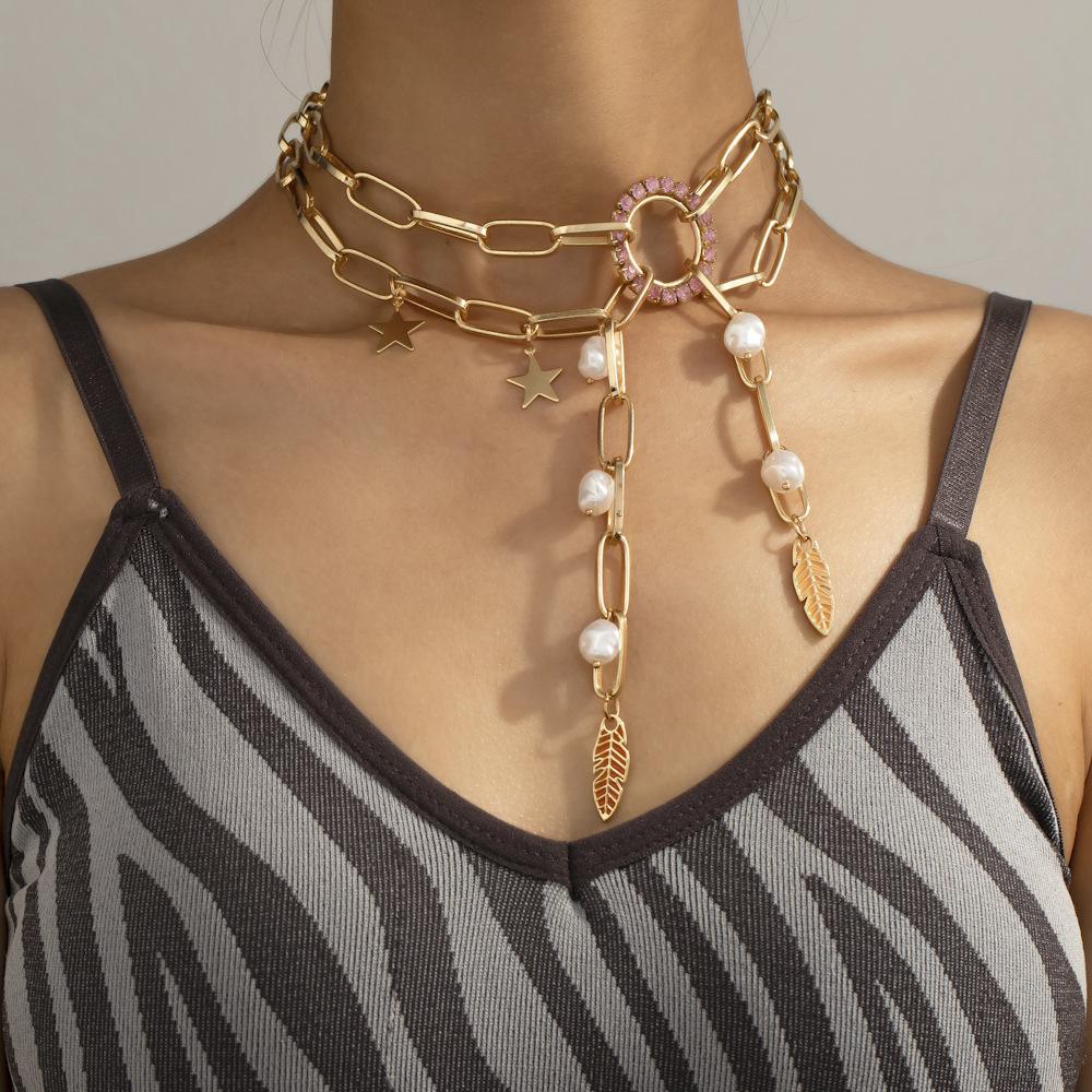 Fashion statement Punk Style Star Choker Necklace Silver Gold Color Fashion statement Punk Style Star Choker Necklace Silver Gold Color