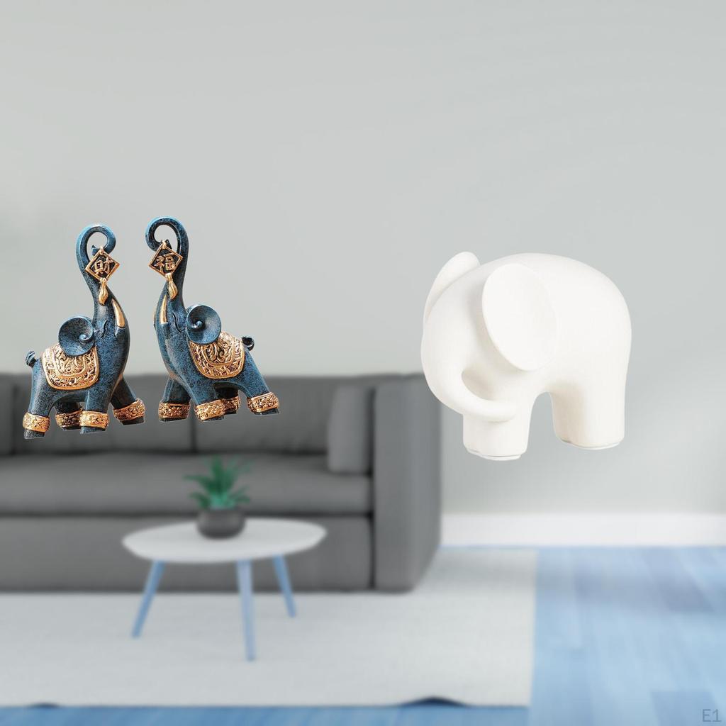 Modern Resin Ceramic Elephant Figurine Sculpture Ornament Art Craft Collectible Animal Statue with