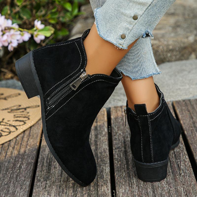 Winter 2025 New Pointed Toe British Style Booties Women's Plus Size Vintage Vintage Side Zip Chelsea Boots